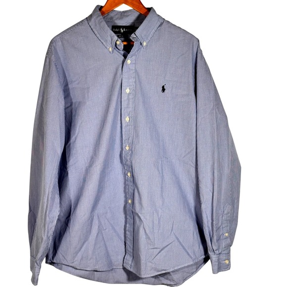 Ralph Lauren Men's‎ XL Custom Fit Button-up Long Sleeve Blue Gingham Check - Picture 2 of 8